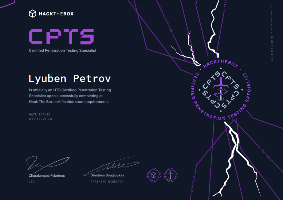 HTB CPTS certificate